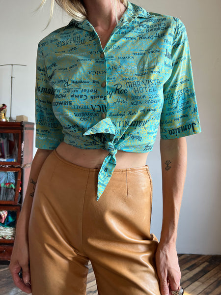 Vintage 1950's - 1960's Vacation Print Blouse