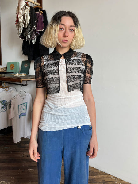 Vintage 1930's Black Lace Cropped Blouse