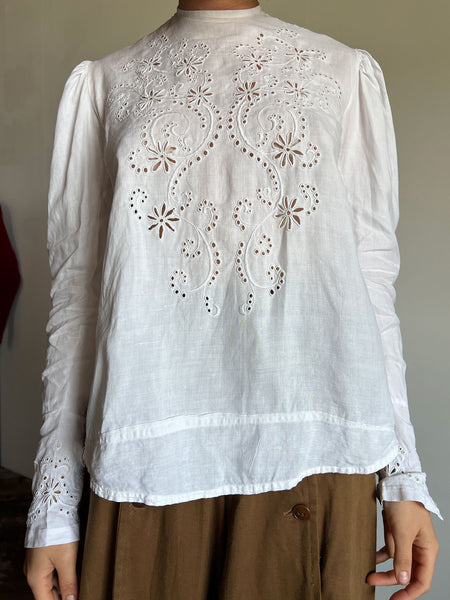 Antique Edwardian Era White Linen Blouse