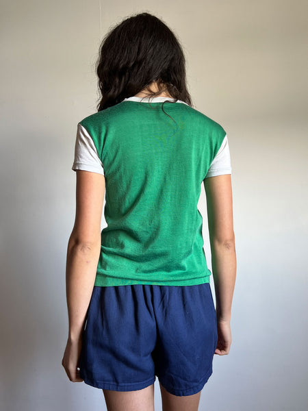 Vintage 1960's Green and White Jersey T Shirt, Tee