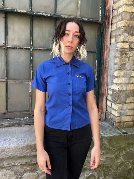 Vintage 1930's Blue Embroidered Blouse