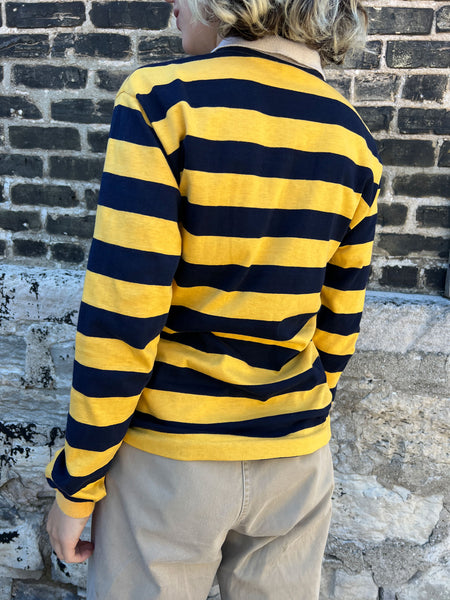 Vintage 1970's Saks Fifth Avenue Cotton Striped Long Sleeve Polo Shirt