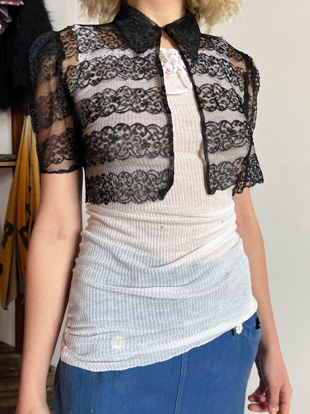 Vintage 1930's Black Lace Cropped Blouse