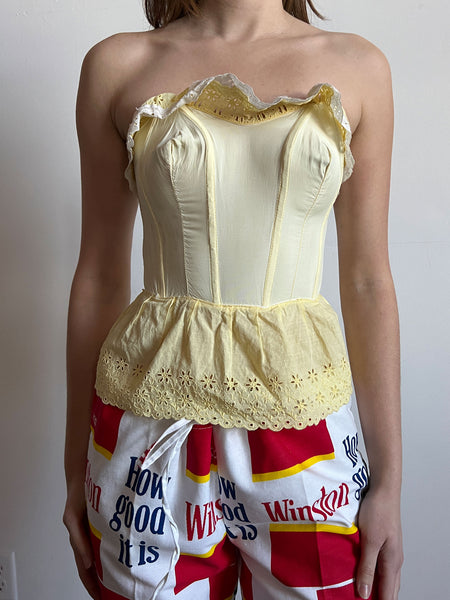 Vintage 1950's - 1960's Halter Top Yellow with Eyelet Ruffles, Theatre