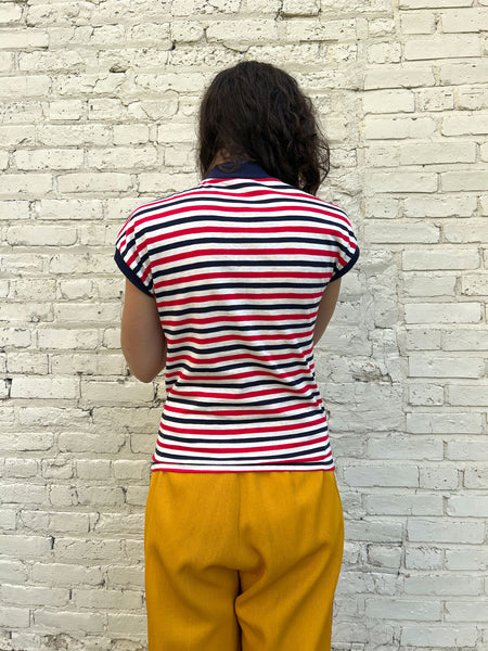 Vintage 1940's Striped Short Sleeve Turtleneck