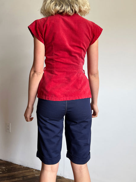 Vintage 1940's Women's Raspberry Corduroy Top
