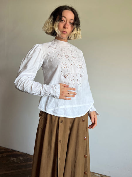 Antique Edwardian Era White Linen Blouse