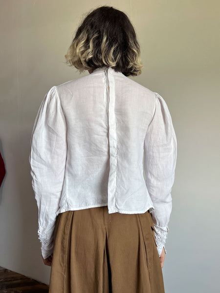 Antique Edwardian Era White Linen Blouse