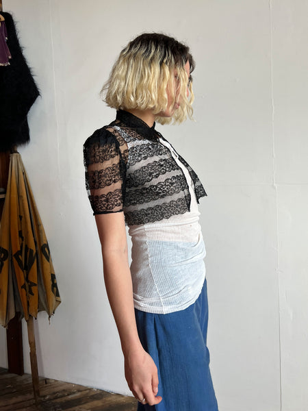 Vintage 1930's Black Lace Cropped Blouse