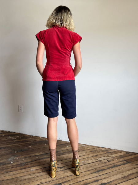 Vintage 1940's Women's Raspberry Corduroy Top