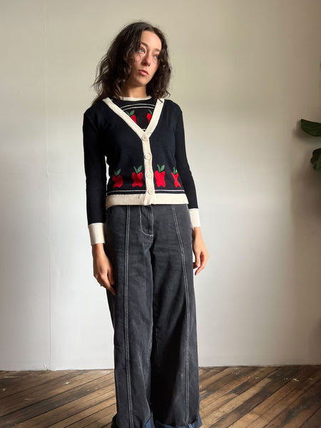Vintage 1960's Graphic Apple Tank and Cardigan Set, 60's Mod
