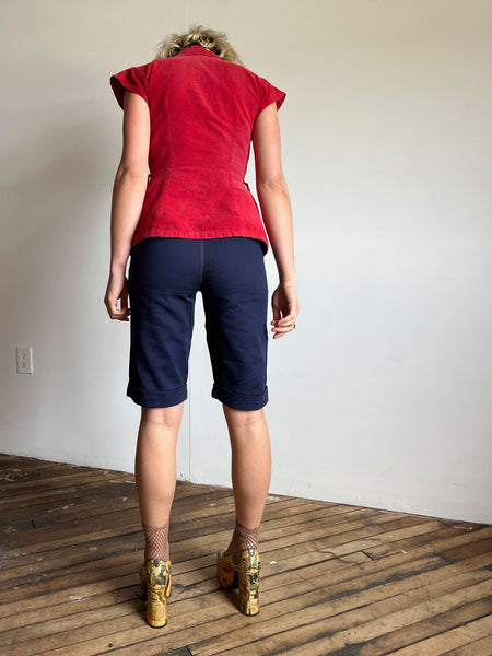 Vintage 1940's Women's Raspberry Corduroy Top