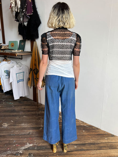 Vintage 1930's Black Lace Cropped Blouse