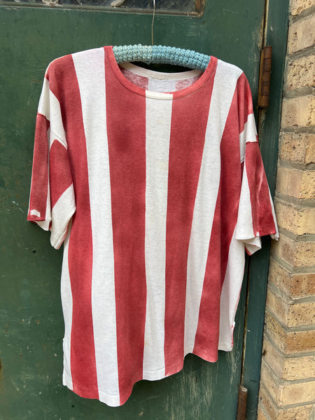 Vintage 1970's - 80's Hand Painted Red and White Striped T-Shirt