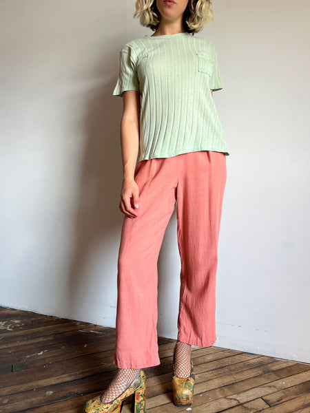 Vintage 1950's Mint Green Hanes Ribbed T-Shirt