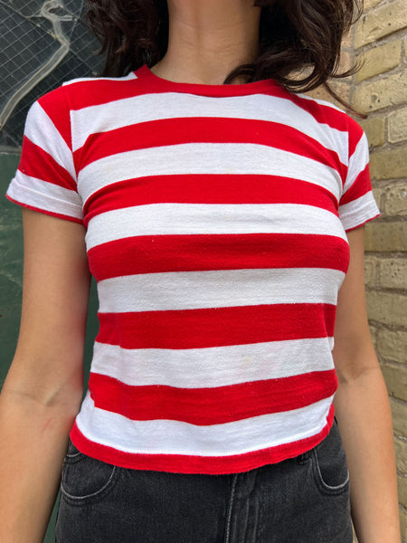 Vintage 1960's Red and White Striped Baby Tee