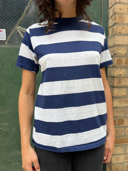 Vintage 1960's Wide Striped Navy Blue and White T-Shirt