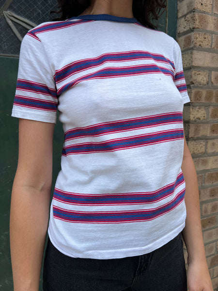 Vintage 1960's Striped Navy and Red Cotton T-Shirt