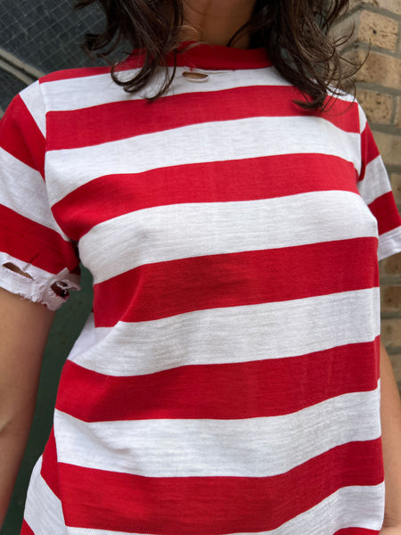 Vintage 1960's Red Wide Striped Cotton T-Shirt