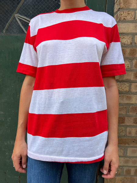 Vintage 1960's Campus Red and White Striped T-Shirt