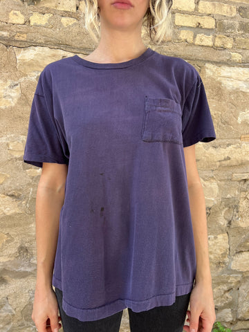 Vintage Navy Blue Pocket T-Shirt, Cotton