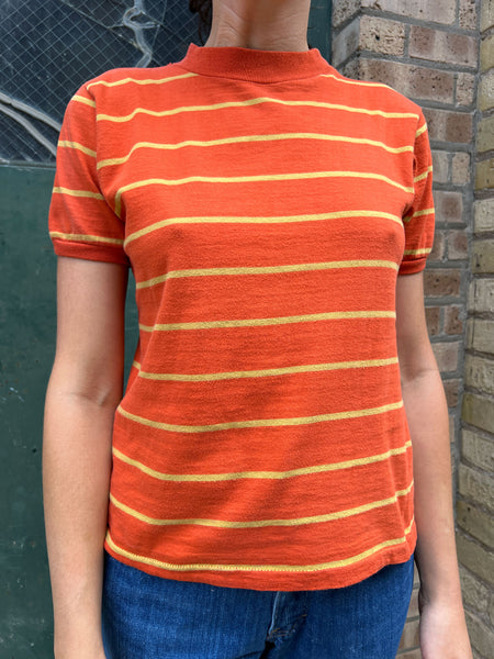 Vintage 1960's Orange "The Newyorker" Striped Short Sleeve Shirt