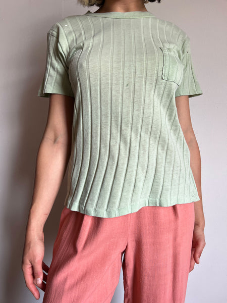 Vintage 1950's Mint Green Hanes Ribbed T-Shirt