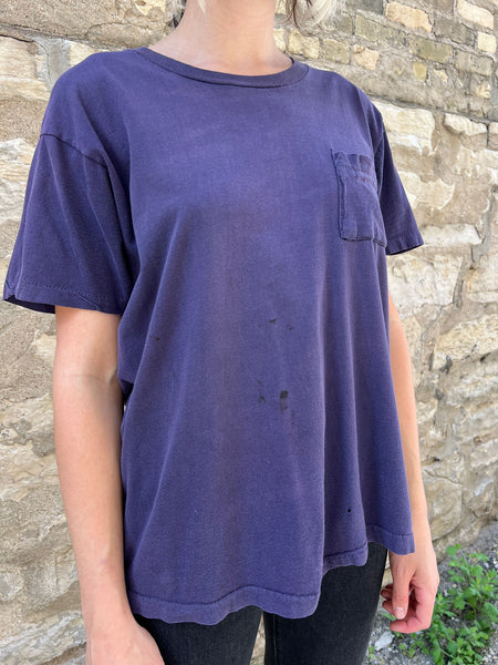 Vintage Navy Blue Pocket T-Shirt, Cotton