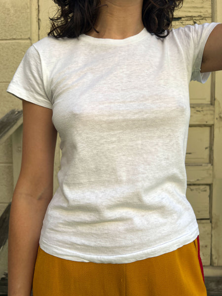 Vintage 1960's White Cotton Paper Thin T-Shirt #3