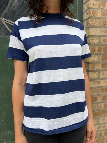 Vintage 1960's Wide Striped Navy Blue and White T-Shirt