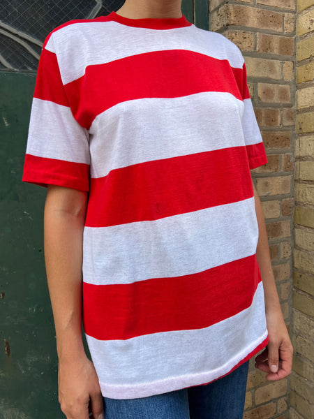 Vintage 1960's Campus Red and White Striped T-Shirt