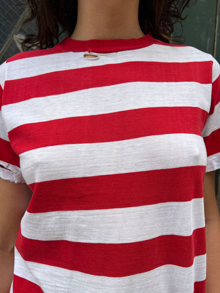 Vintage 1960's Red Wide Striped Cotton T-Shirt