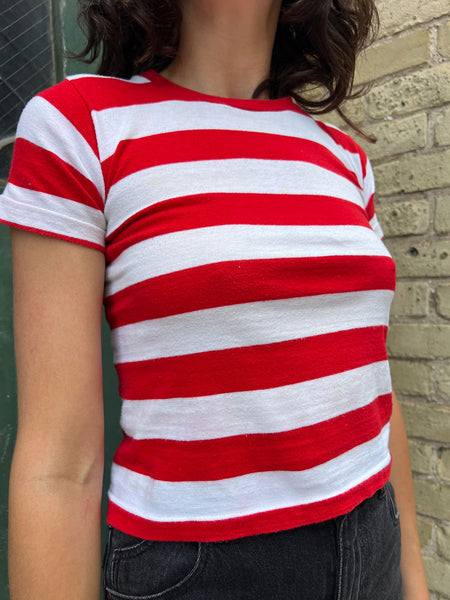 Vintage 1960's Red and White Striped Baby Tee