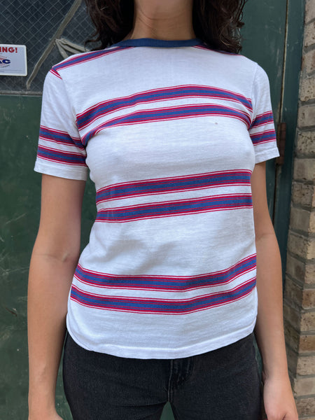 Vintage 1960's Striped Navy and Red Cotton T-Shirt