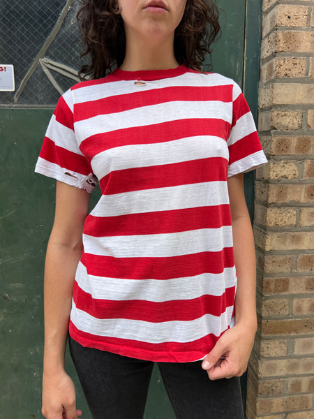 Vintage 1960's Red Wide Striped Cotton T-Shirt