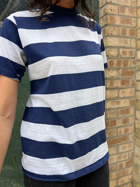 Vintage 1960's Wide Striped Navy Blue and White T-Shirt