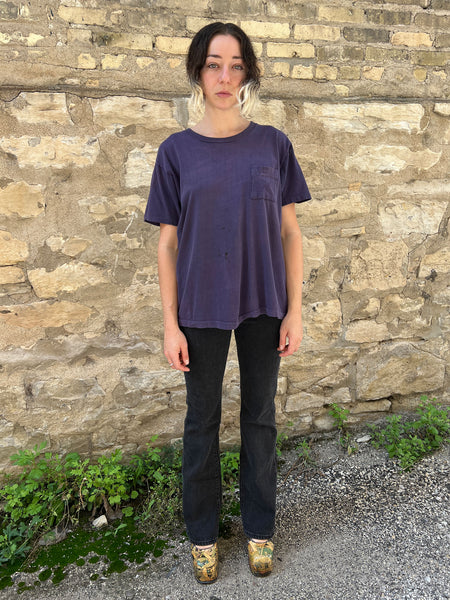 Vintage Navy Blue Pocket T-Shirt, Cotton