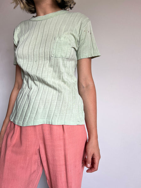 Vintage 1950's Mint Green Hanes Ribbed T-Shirt