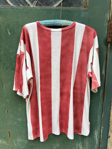 Vintage 1970's - 80's Hand Painted Red and White Striped T-Shirt
