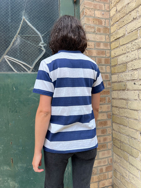 Vintage 1960's Wide Striped Navy Blue and White T-Shirt