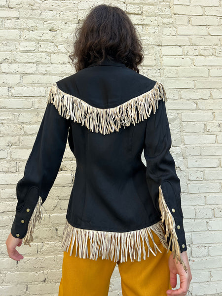 Vintage 1940's Gabardine Fringe Pearl Snap Ranch Wear Shirt