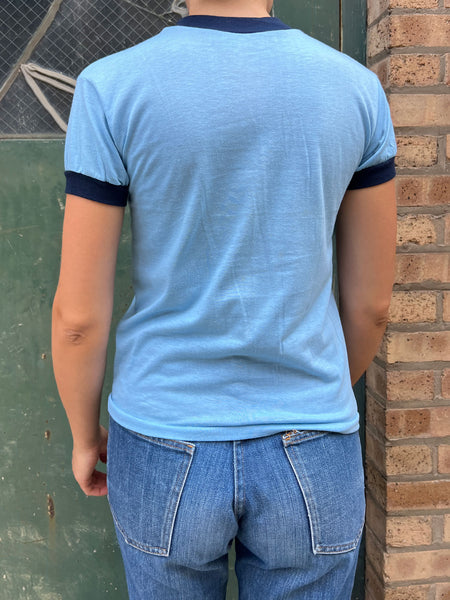 Vintage 1970's Light Blue Ringer T-Shirt