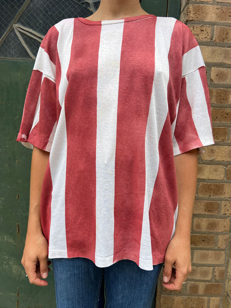 Vintage 1970's - 80's Hand Painted Red and White Striped T-Shirt