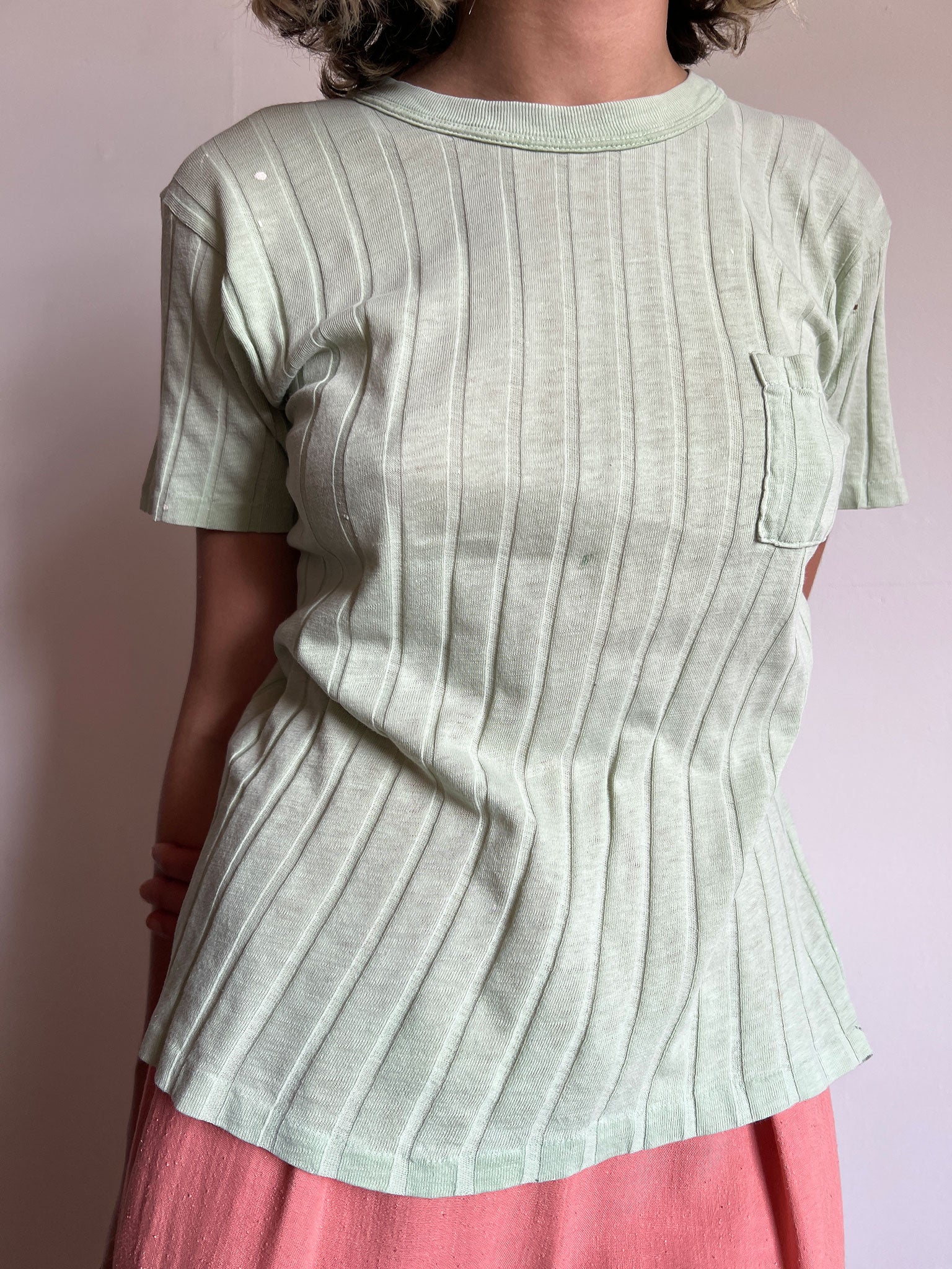 Vintage 1950's Mint Green Hanes Ribbed T-Shirt