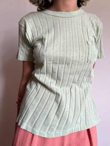 Vintage 1950's Mint Green Hanes Ribbed T-Shirt