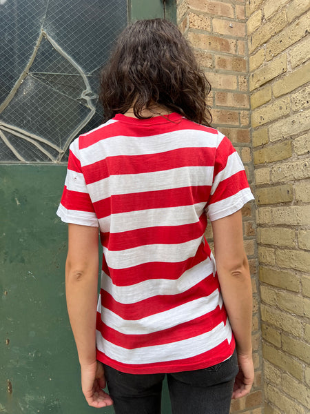 Vintage 1960's Red Wide Striped Cotton T-Shirt