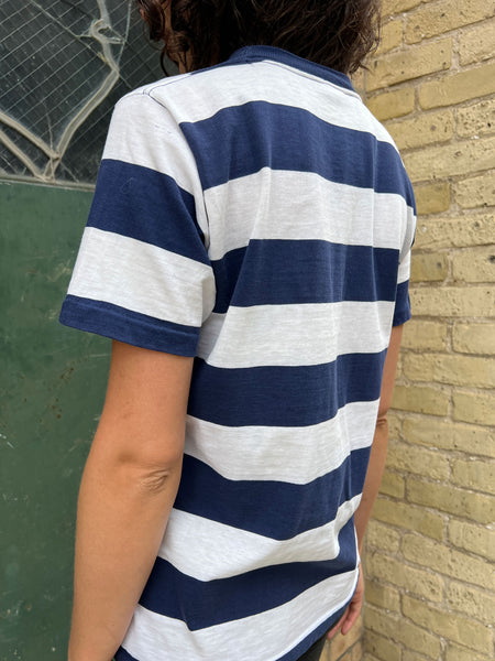 Vintage 1960's Wide Striped Navy Blue and White T-Shirt