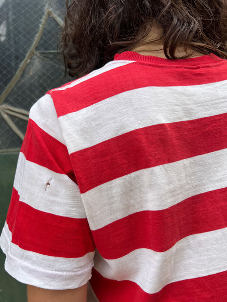 Vintage 1960's Red Wide Striped Cotton T-Shirt