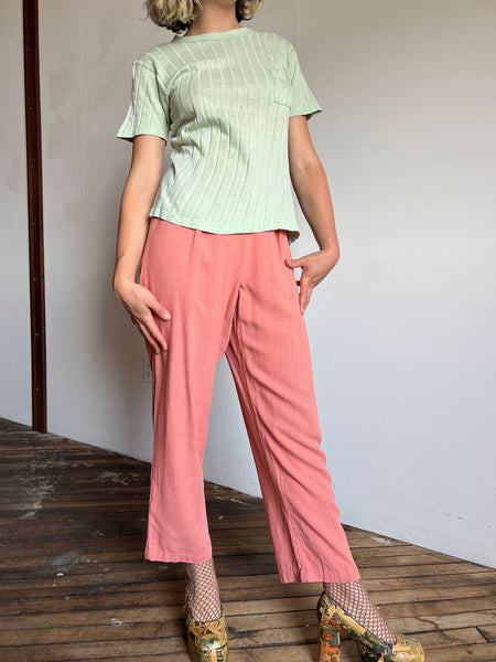 Vintage 1950's Mint Green Hanes Ribbed T-Shirt