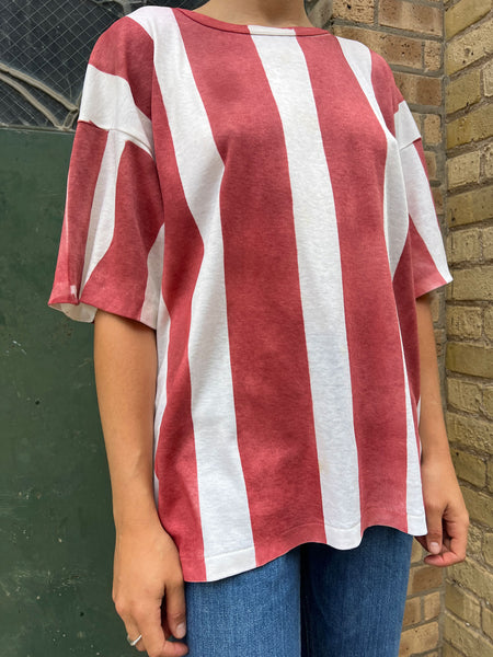 Vintage 1970's - 80's Hand Painted Red and White Striped T-Shirt